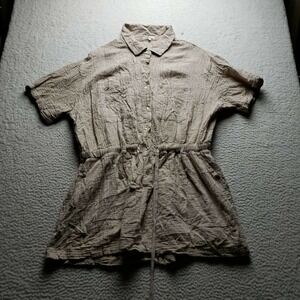 No Comment Plus Shirt Dress Womens 3X Beige Short Sleeve Collared Button Front